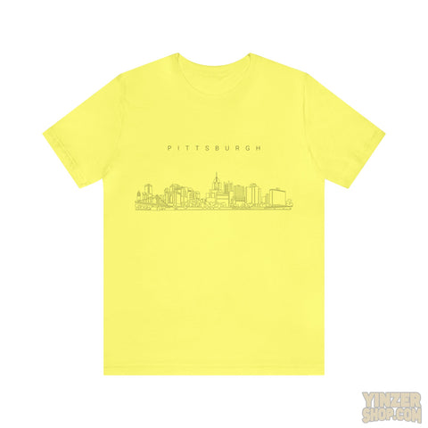 Pittsburgh One Line Drawing of Skyline T-Shirt  - Unisex bella+canvas 3001 T-Shirt Printify Yellow S 