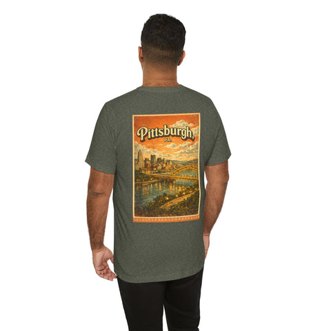 Vintage Pittsburgh Sunset (Print on Back) - Unisex Jersey Short Sleeve Tee