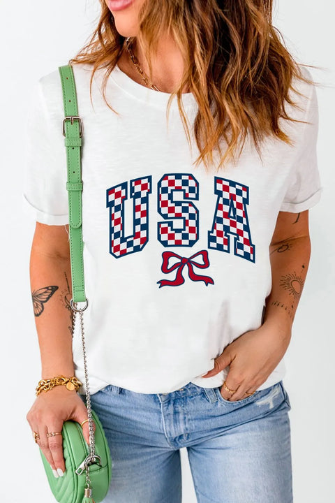 Checkered Graphic Tee - Simply Love USA Flag T-Shirt With Soft Breathable Fabric