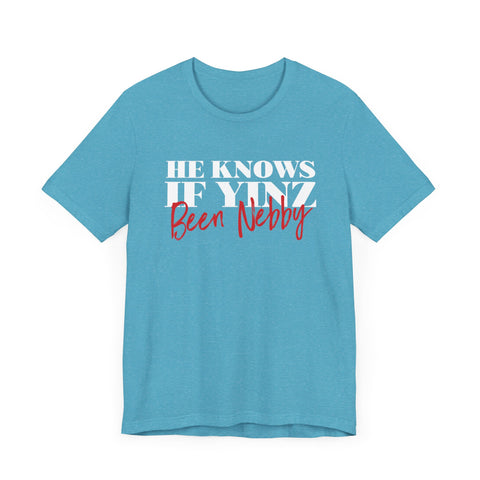 He Knows If Yinz Been Nebby - Pittsburgh Christmas Shirt T-Shirt Printify Heather Aqua XS