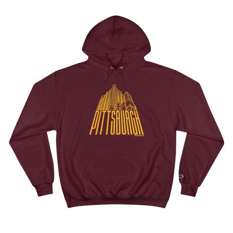 Pittsburgh Glass Building - Champion Hoodie Hoodie Printify Maroon S 