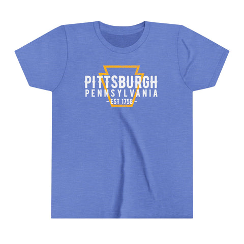 Pittsburgh PA Keystone - Youth Short Sleeve Tee Kids clothes Printify Heather Columbia Blue S