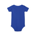 Back of royal blue baby onesie, featuring clean design and soft cotton material for infants.