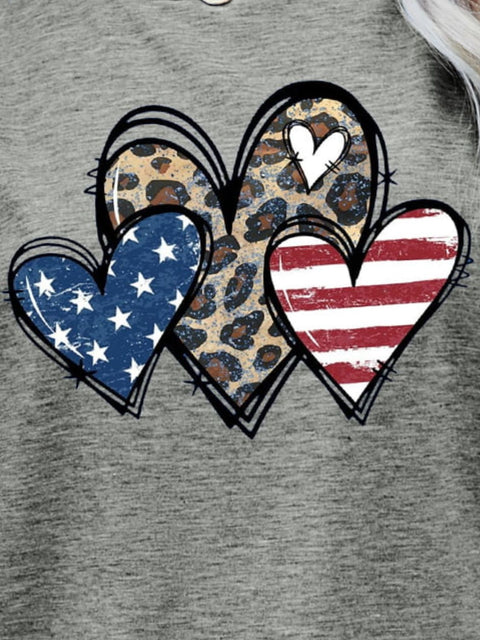 US Flag Graphic Tee – Leopard Heart Shirt With American Flag Top Design