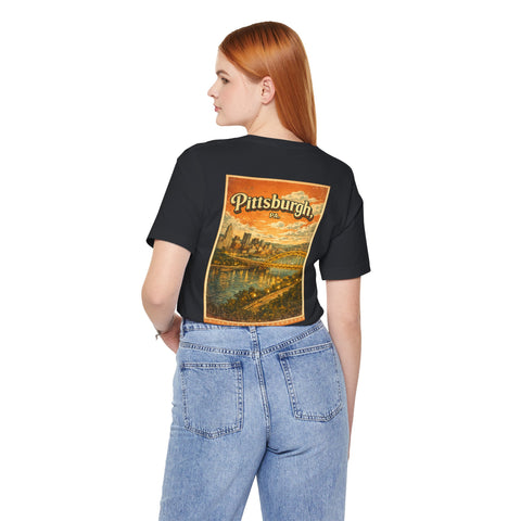 Vintage Pittsburgh Sunset (Print on Back) - Unisex Jersey Short Sleeve Tee