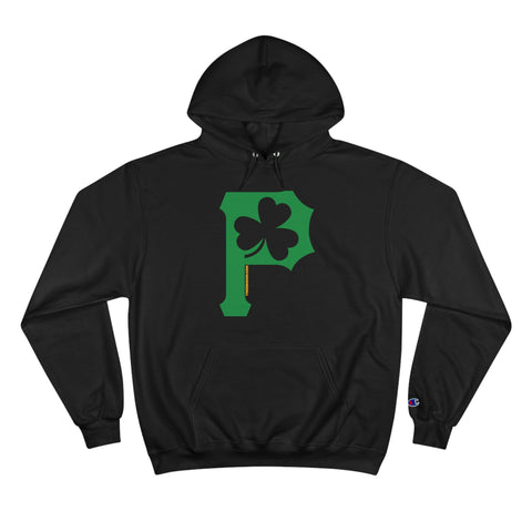 St. Patty's Day Clover - P is for Pittsburgh Series - Champion Hoodie Hoodie Printify Black S 