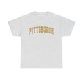 Sport grey Vintage Classic Pittsburgh tee with arched yellow lettering, unisex fit and crew neck for everyday comfort and quick shipping.