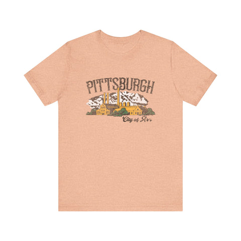 Pittsburgh City of Iron Vintage Logo - Short Sleeve Tee T-Shirt Printify Heather Peach S 