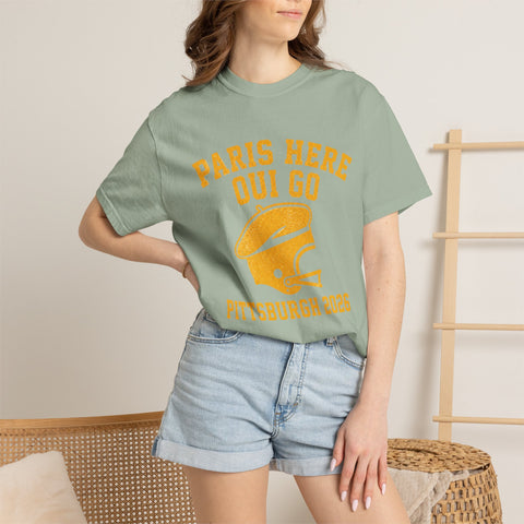 Paris Here We Go Pittsburgh 2026 French Beret Helmet on Premium Comfort Colors® T-Shirt
