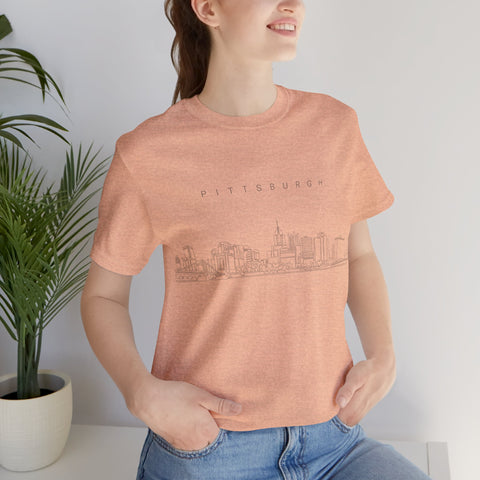 Pittsburgh One Line Drawing of Skyline T-Shirt  - Unisex bella+canvas 3001 T-Shirt Printify   