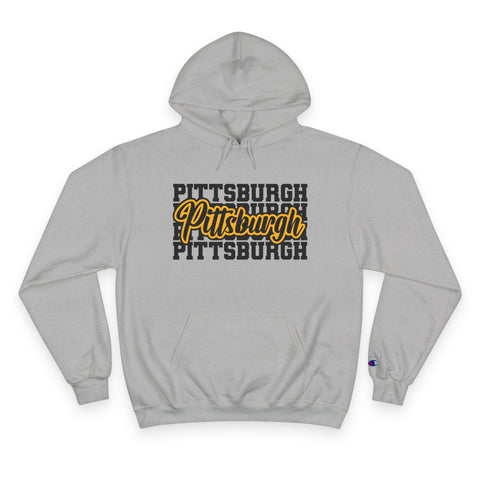 Pittsburgh Typography - Print on back - Champion Hoodie