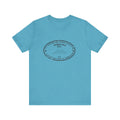 Pittsburgh Border Stamp - Short Sleeve T-Shirt in heather turquoise, showcasing a black oval stamp, ideal for fast delivery and casual fashion.