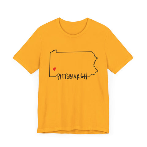Love Pittsburgh Pennsylvania Short Sleeve T-Shirt  - Unisex bella+canvas 3001 T-Shirt Printify Gold S 