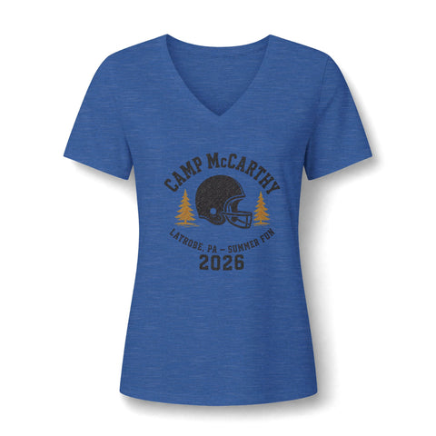 Camp McCarthy 2026 Women's V‑Neck Tee — Summer Camp Football Vintage Design