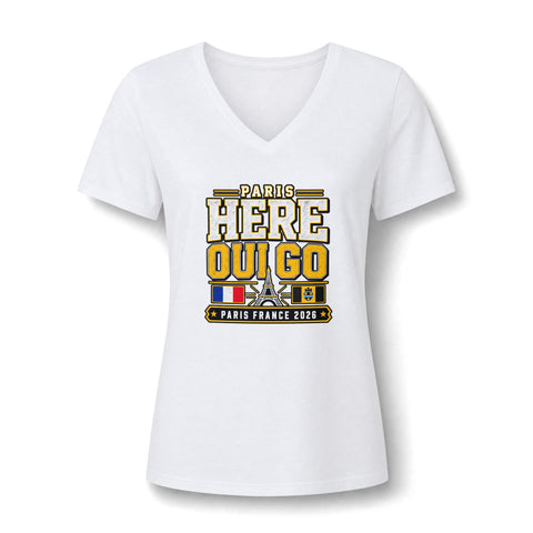 Paris 'Here Oui Go' Women's V-Neck Tee — France 2026 Travel Souvenir