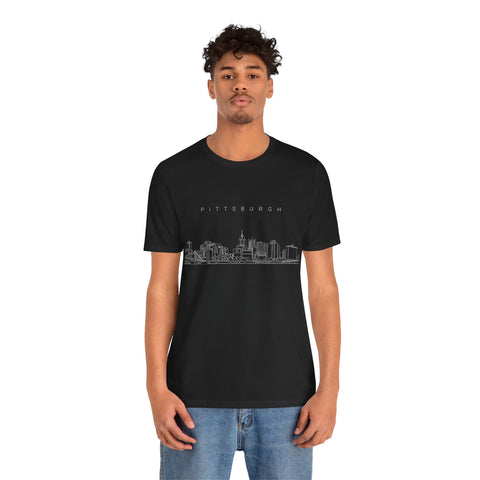 Pittsburgh One Line Drawing of Skyline T-Shirt  - Unisex bella+canvas 3001 T-Shirt Printify   