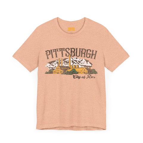 Pittsburgh City of Iron Vintage Logo - Short Sleeve Tee T-Shirt Printify Heather Peach S 