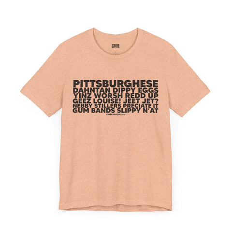 Pittsburghese Word Collage  - Short Sleeve Tee T-Shirt Printify Heather Peach S 
