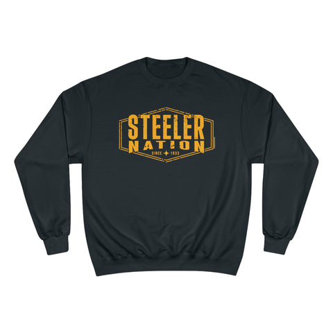 Steeler Nation - Champion Crewneck Sweatshirt Sweatshirt Printify Black S 