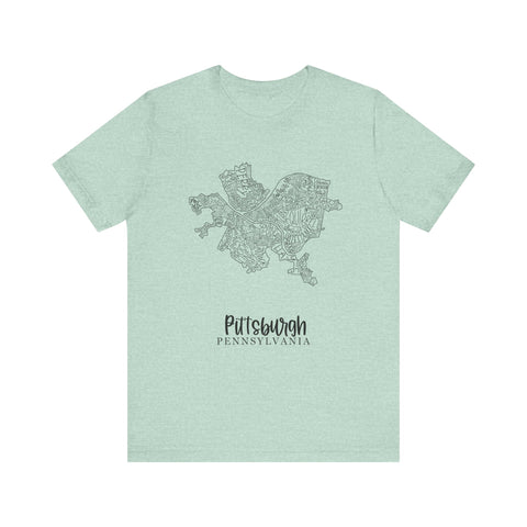 Pittsburgh Neighborhoods Map Short Sleeve T-Shirt