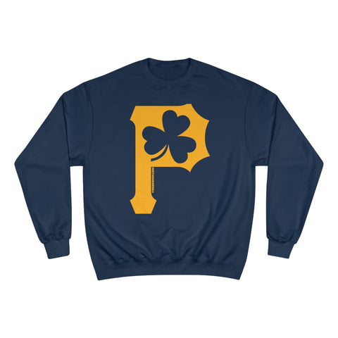 St. Patty's Day Clover - P is for Pittsburgh - Champion Crewneck Sweatshirt Sweatshirt Printify Navy S 