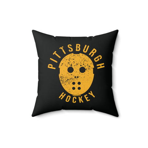 Pittsburgh Hockey Black & Yellow Square Pillow Home Decor Printify 16" × 16"  