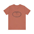 Pittsburgh Border Stamp - Short Sleeve T-Shirt in heather clay, featuring a black oval stamp print, ideal for quick shipping and stylish wear.