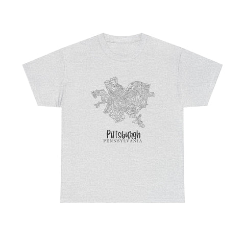 Pittsburgh Topo Word Map Graphic Gildan Unisex Heavy Cotton Tee