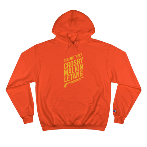 The Big Three - Crosby, Malkin, Letang - Hockey - Champion Hoodie Hoodie Printify Orange S 