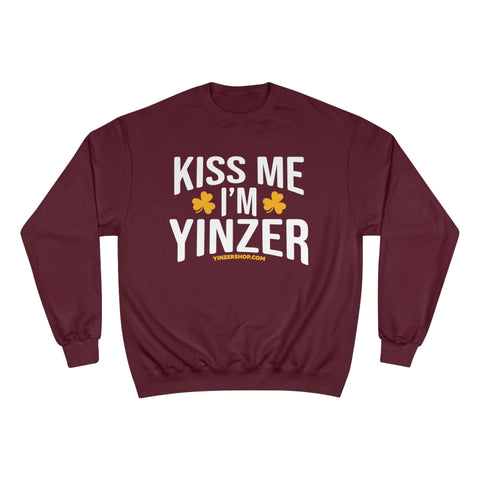 Kiss Me, I'm Yinzer - Champion Crewneck Sweatshirt Sweatshirt Printify Maroon S 