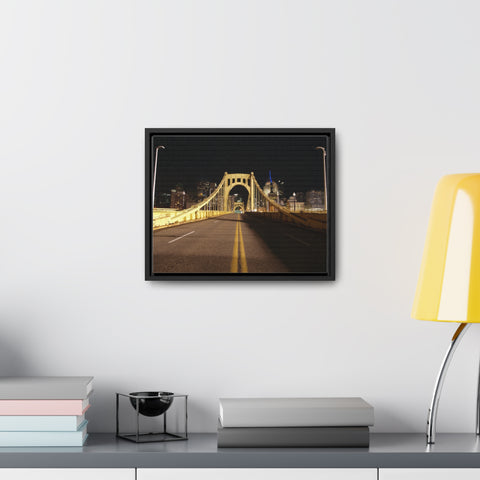 Pittsburgh Roberto Clemente Bridge at Night printed on Canvas Wraps, Horizontal Frame Canvas Printify