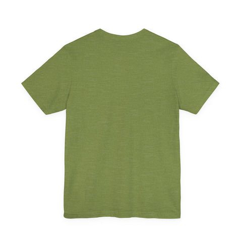 Back view of Pittsburgh Border Stamp - Short Sleeve T-Shirt in heather green, designed for casual comfort and minimalist style.