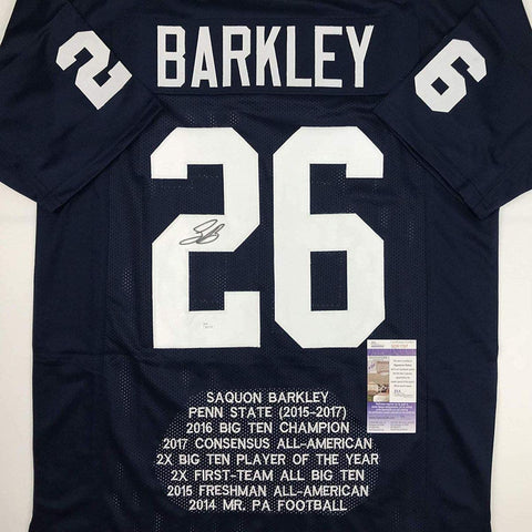 Autographed/Signed Saquon Barkley Penn State Blue Stat College Football Jersey JSA COA