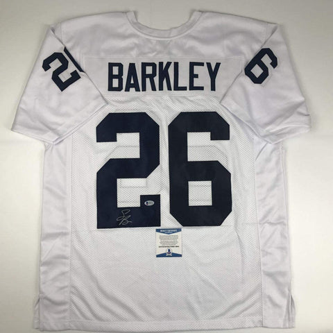 Autographed/Signed Saquon Barkley Penn State White College Football Jersey Beckett BAS COA
