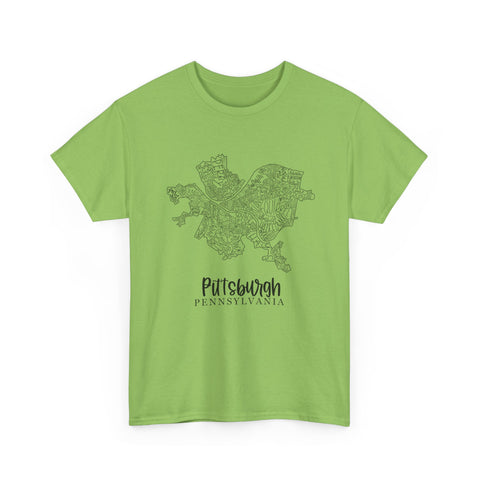 Pittsburgh Topo Word Map Graphic Gildan Unisex Heavy Cotton Tee