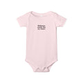 Light pink infant bodysuit with 'Baltimore smells like my diaper' slogan, cute and cheeky baby clothing for girls.