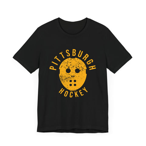 Retro Pittsburgh Hockey Mask Shirt - Short Sleeve Tee T-Shirt Printify Black S