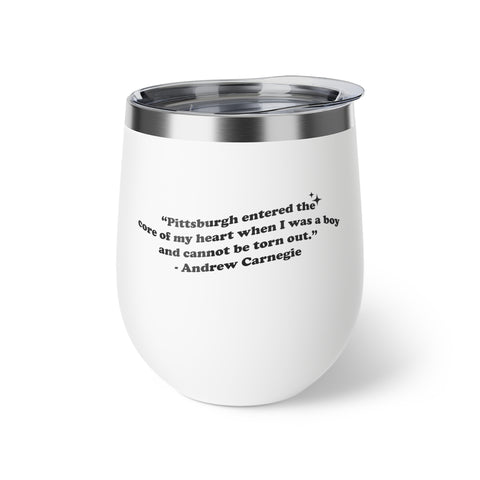 Peace Love & Pittsburgh with Carnegie Quote Copper Vacuum Insulated Cup, 12oz Mug Printify