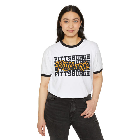 Pittsburgh Typography - Unisex Cotton Ringer T-Shirt