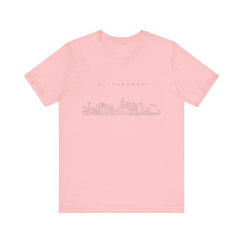 Pittsburgh One Line Drawing of Skyline T-Shirt  - Unisex bella+canvas 3001 T-Shirt Printify Pink S 