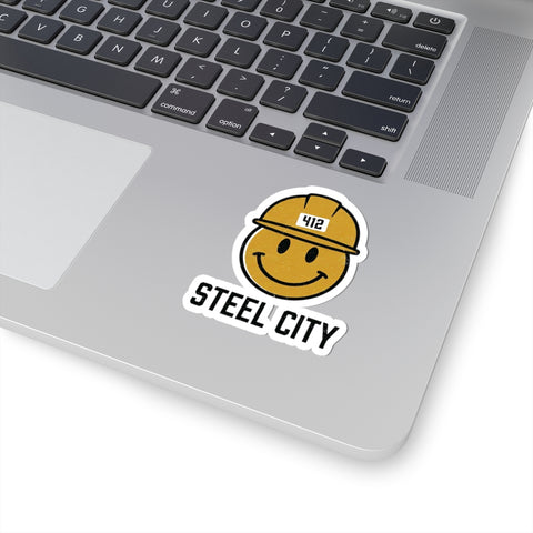Steel City 412 Hard Hat Smiley Sticker, Kiss-Cut Vinyl