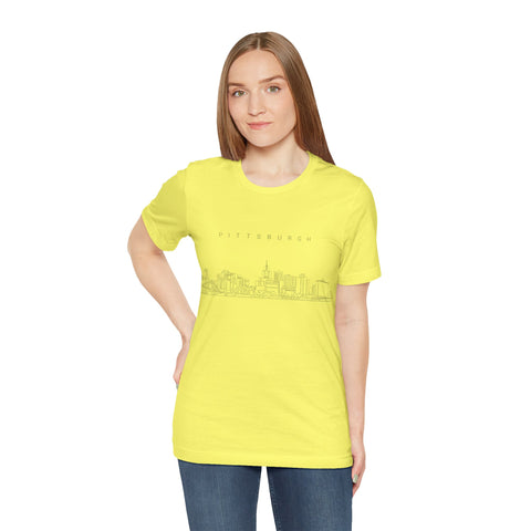 Pittsburgh One Line Drawing of Skyline T-Shirt  - Unisex bella+canvas 3001 T-Shirt Printify   