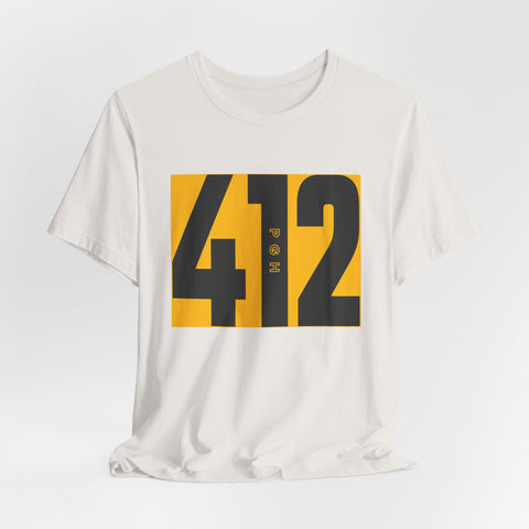 412 Bold Number T‑Shirt — Retro Yellow & Black City Area Code Tee