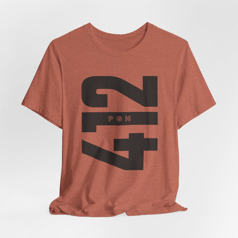 412 Bold Vertical Number Tee — Minimalist Monochrome Graphic T-Shirt