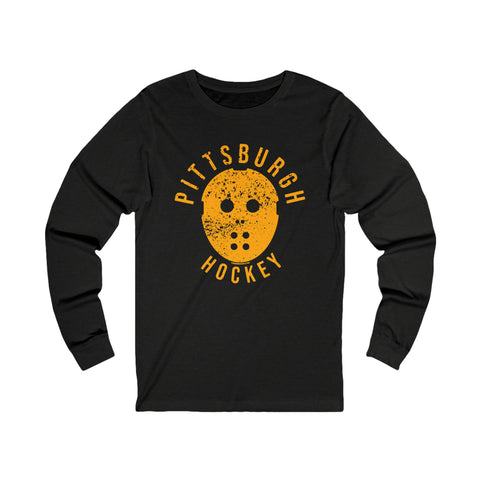 Retro Pittsburgh Hockey Shirt - Long Sleeve Tee Long-sleeve Printify M Black Heather 