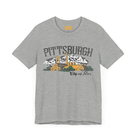 Pittsburgh City of Iron Vintage Logo - Short Sleeve Tee T-Shirt Printify Athletic Heather S 