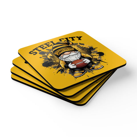 Steel City Gnome Cork Coaster Set – Pittsburgh Football Home Bar Decor