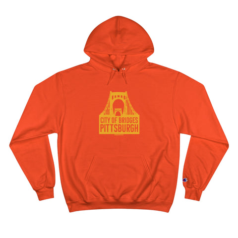 Pittsburgh, City of Bridges - Champion Hoodie Hoodie Printify Orange S 