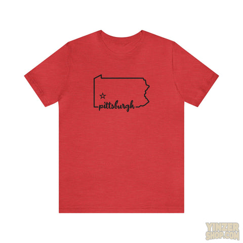 Pittsburgh the Star of Pennsylvania Short Sleeve T-Shirt  - Unisex bella+canvas 3001 T-Shirt Printify Heather Red S 