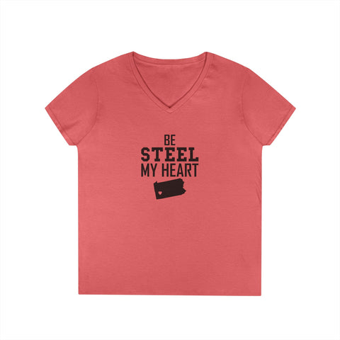 Be Still my Heart Pittsburgh - Ladies' V-Neck T-Shirt V-neck Printify S Coral Silk